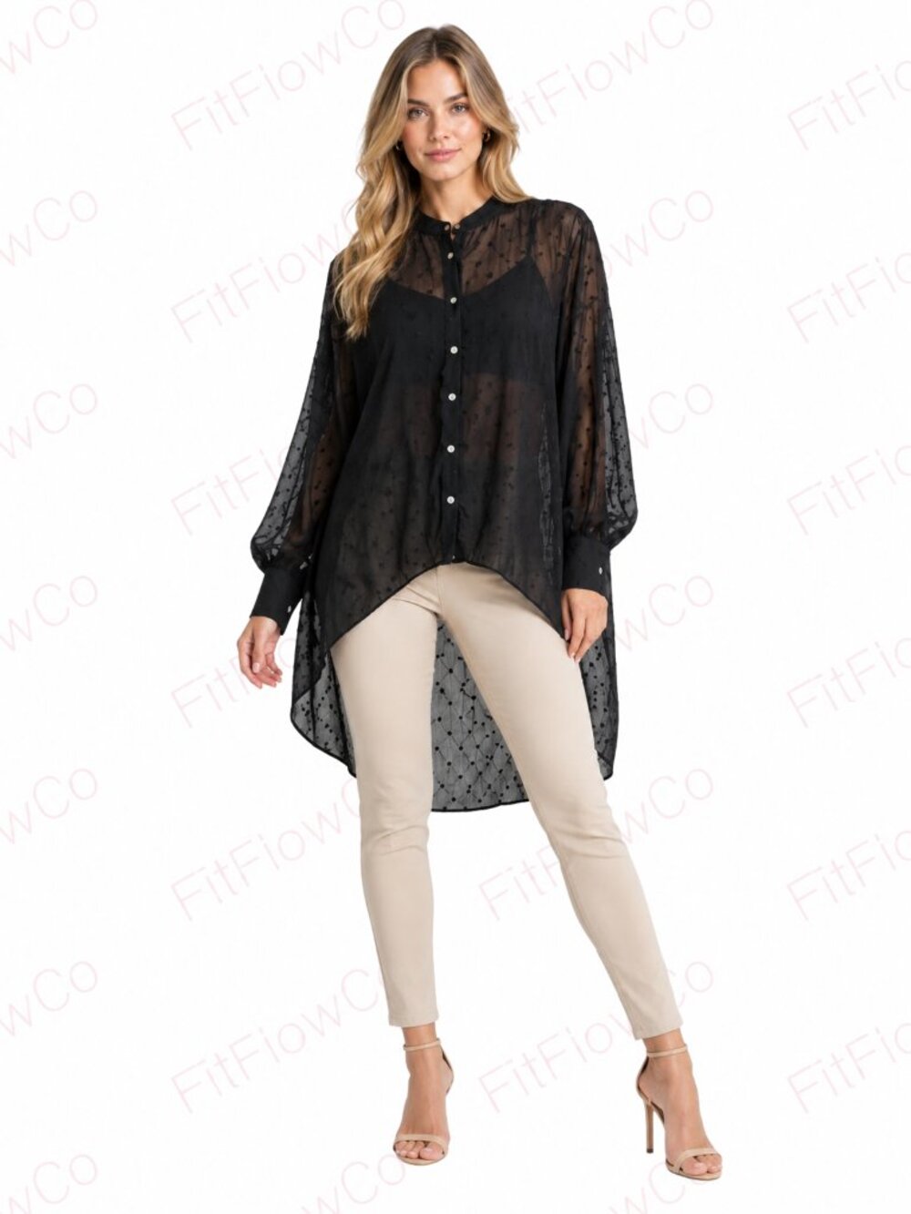 Express Black Semi-Sheer Swiss Dot High Low Tunic Blouse Size M
